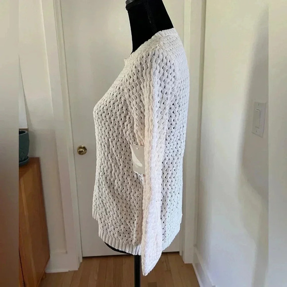 14th & Union Cream Lightweight Crochet Woven Sweater S Petite NWT - Picture 6 of 8